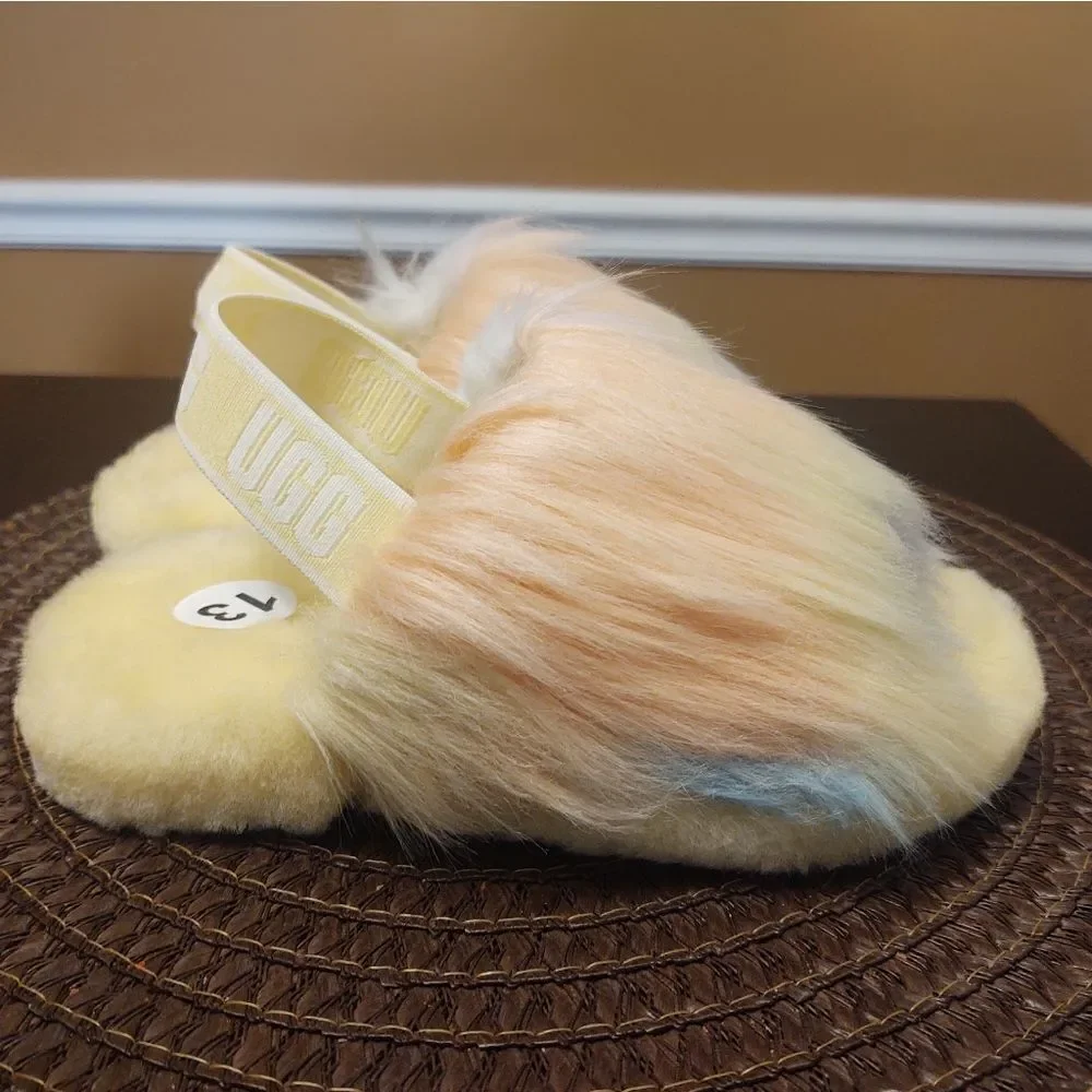 UGG Fluff Yeah Slide Slippers Lemonade Tie Dye Youth Kids Size 13 NEW